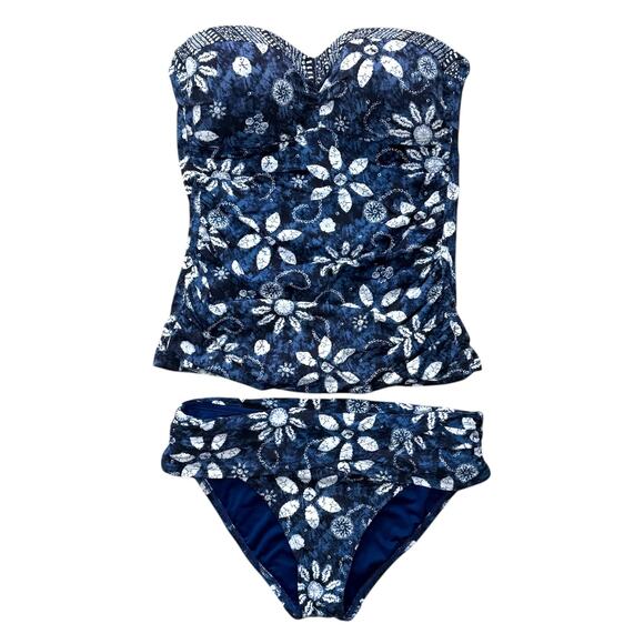 Bleu Rod Beattie Take a Dip Blue Floral Bandeau Tankini Swimsuit Set Size 4 - Picture 3 of 9